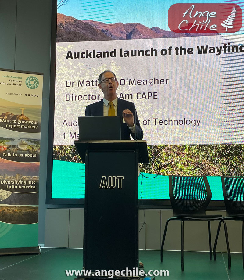 Dr. Matthew O'Meagher at the Auckland launch of the Wayfinding data visualization tool